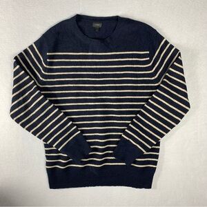 J.Crew Sweater Mens Large Navy Blue Striped Lambs Wool Crew Neck Long Sleeve